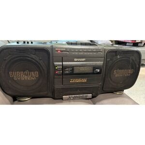 Sharp WQ-T370 TwinCam Double Cassette Boombox AM FM Radio X-Bass Black tested